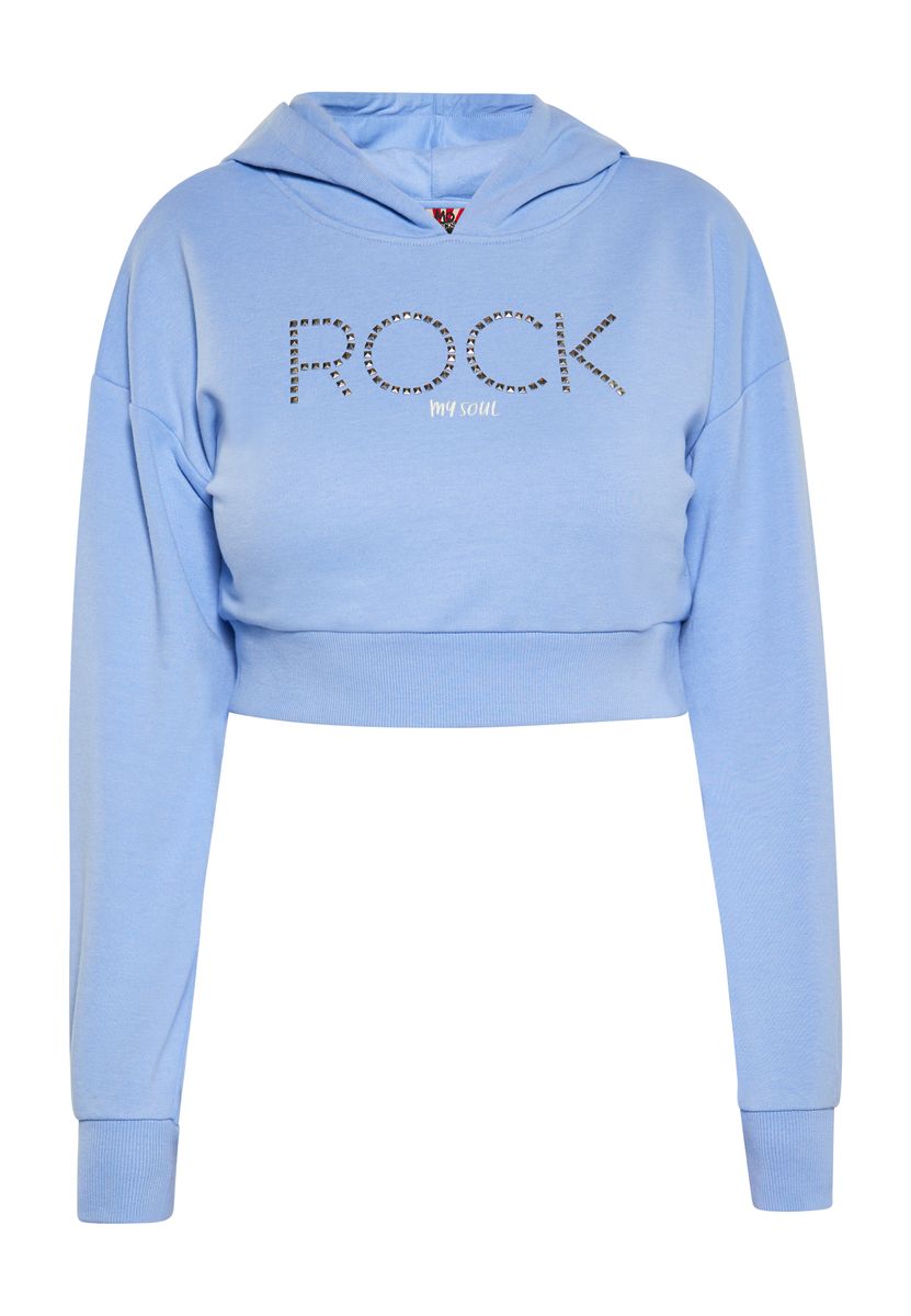 Kurzer Kapuzenpullover mit Rock-Verzierung