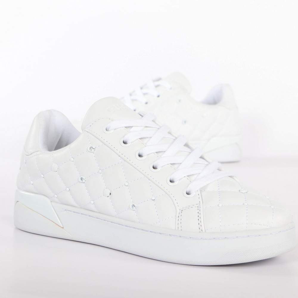 Gesteppte Leder-Sneaker mit Strass