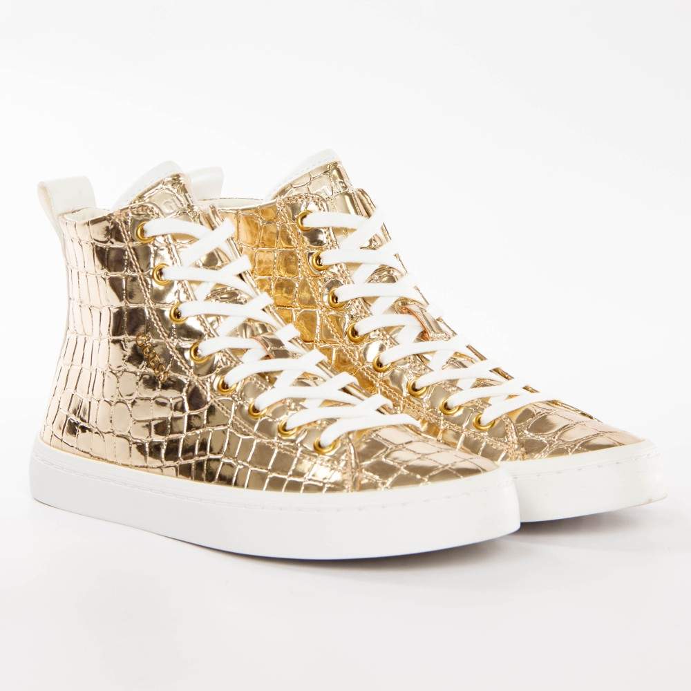 Metallic High-Top Sneaker in Krokodillederoptik