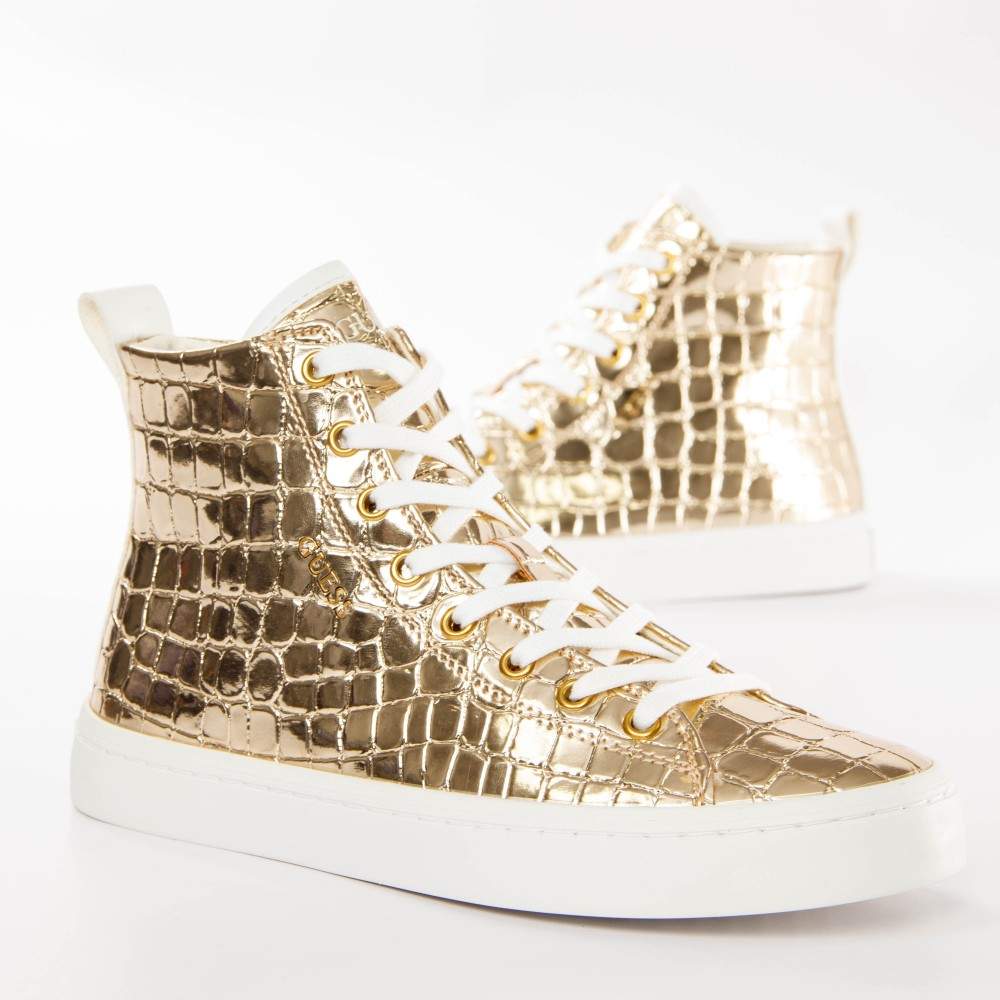 Metallic High-Top Sneaker in Krokodillederoptik