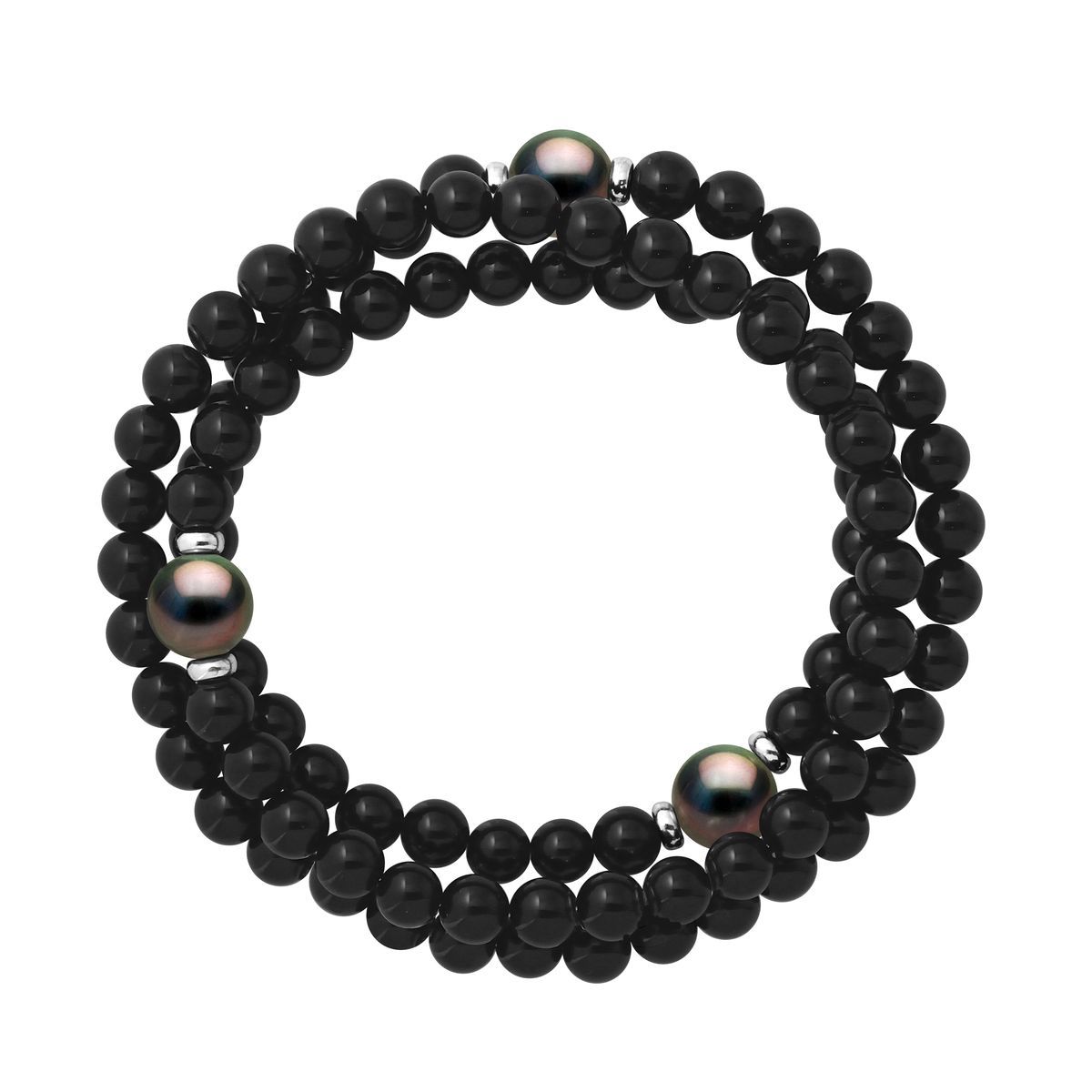 Dreireihiges Perlenarmband mit Onyx