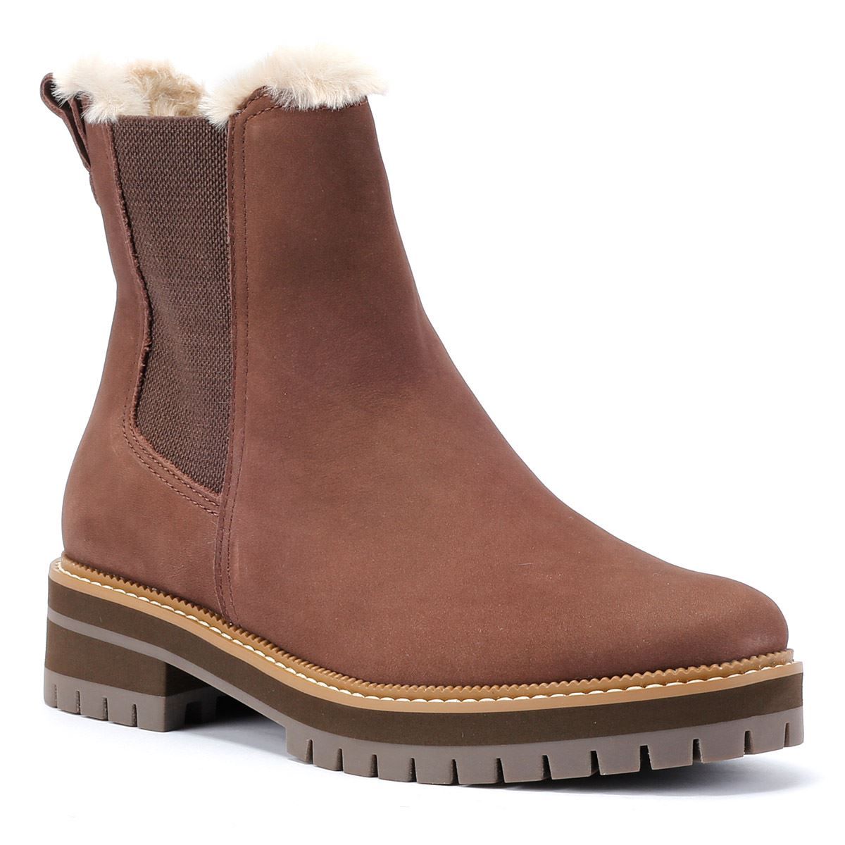 Nubuck-Chelsea-Boots mit Kunstfell