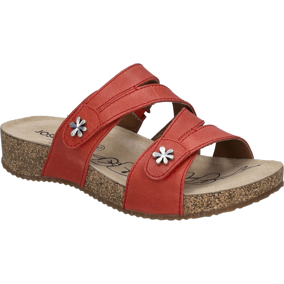 Leder-Sandalen mit Blumen-Applikation und Korkkeil