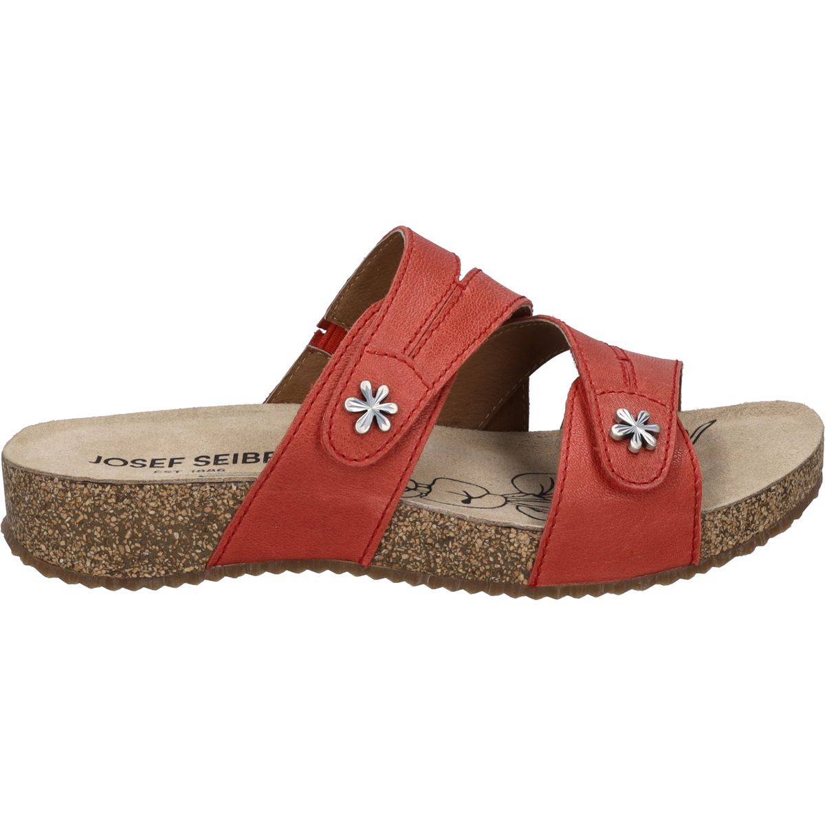 Leder-Sandalen mit Blumen-Applikation und Korkkeil