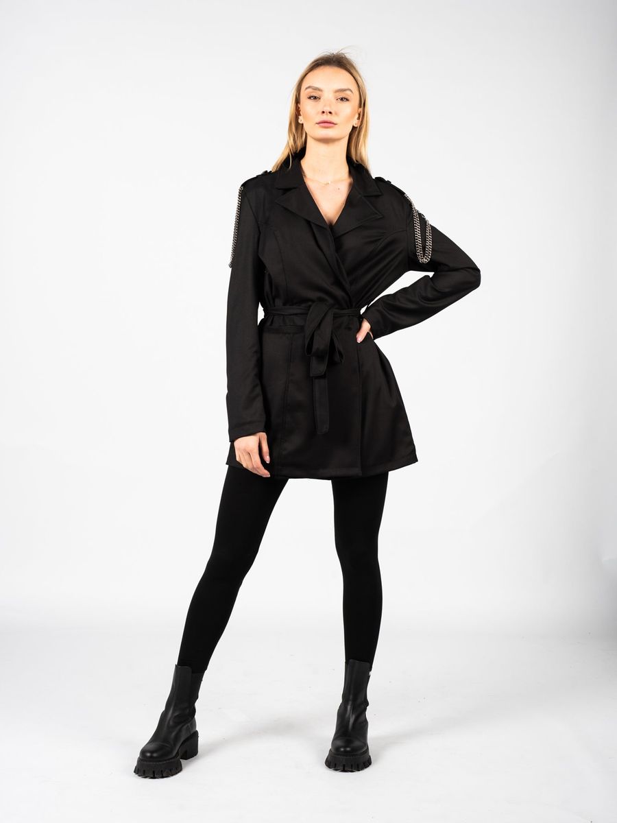 Wickeljacke mit Gürtel und Ketten-Epauletten