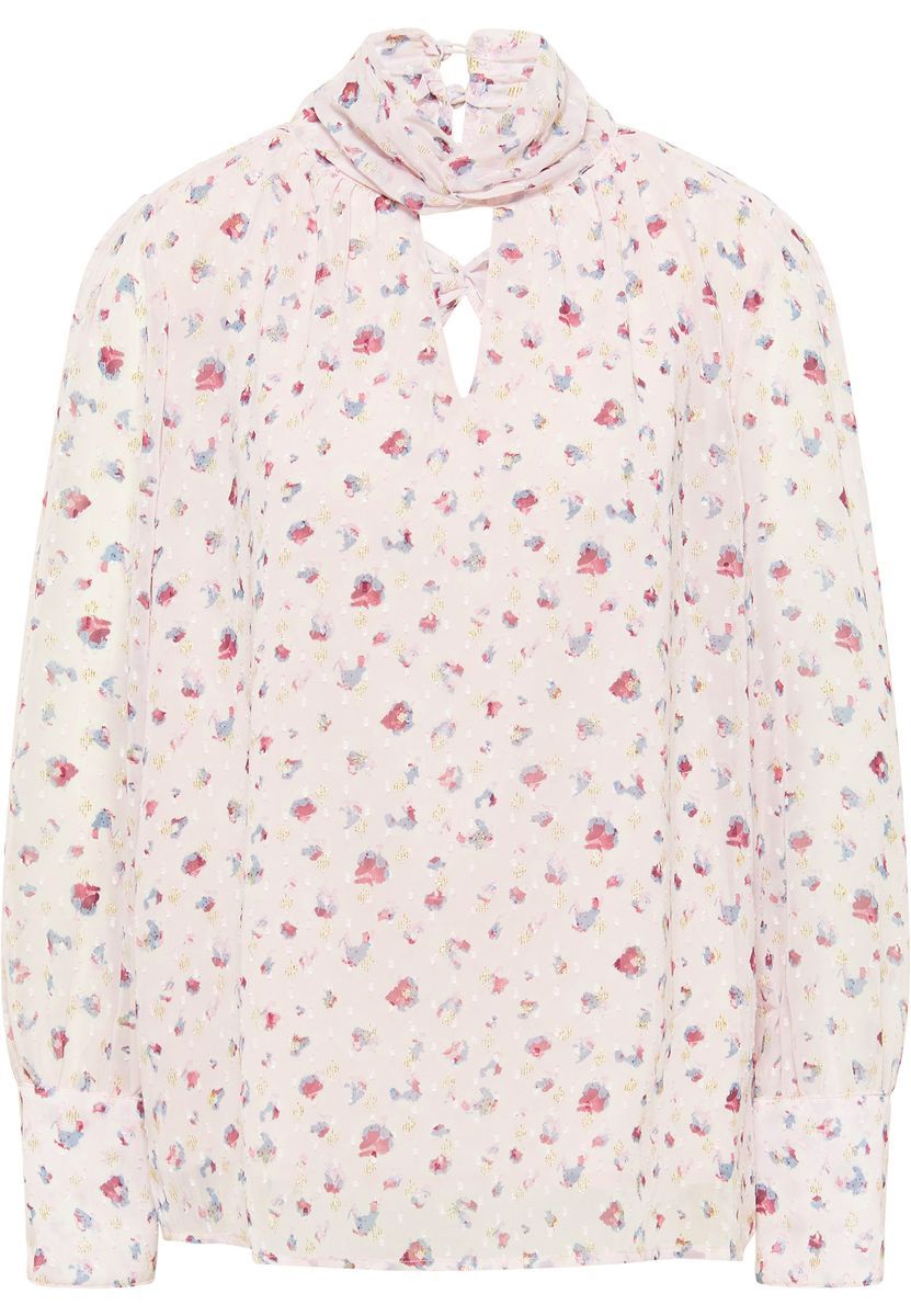 Fließende Blumenbluse mit Stehkragen