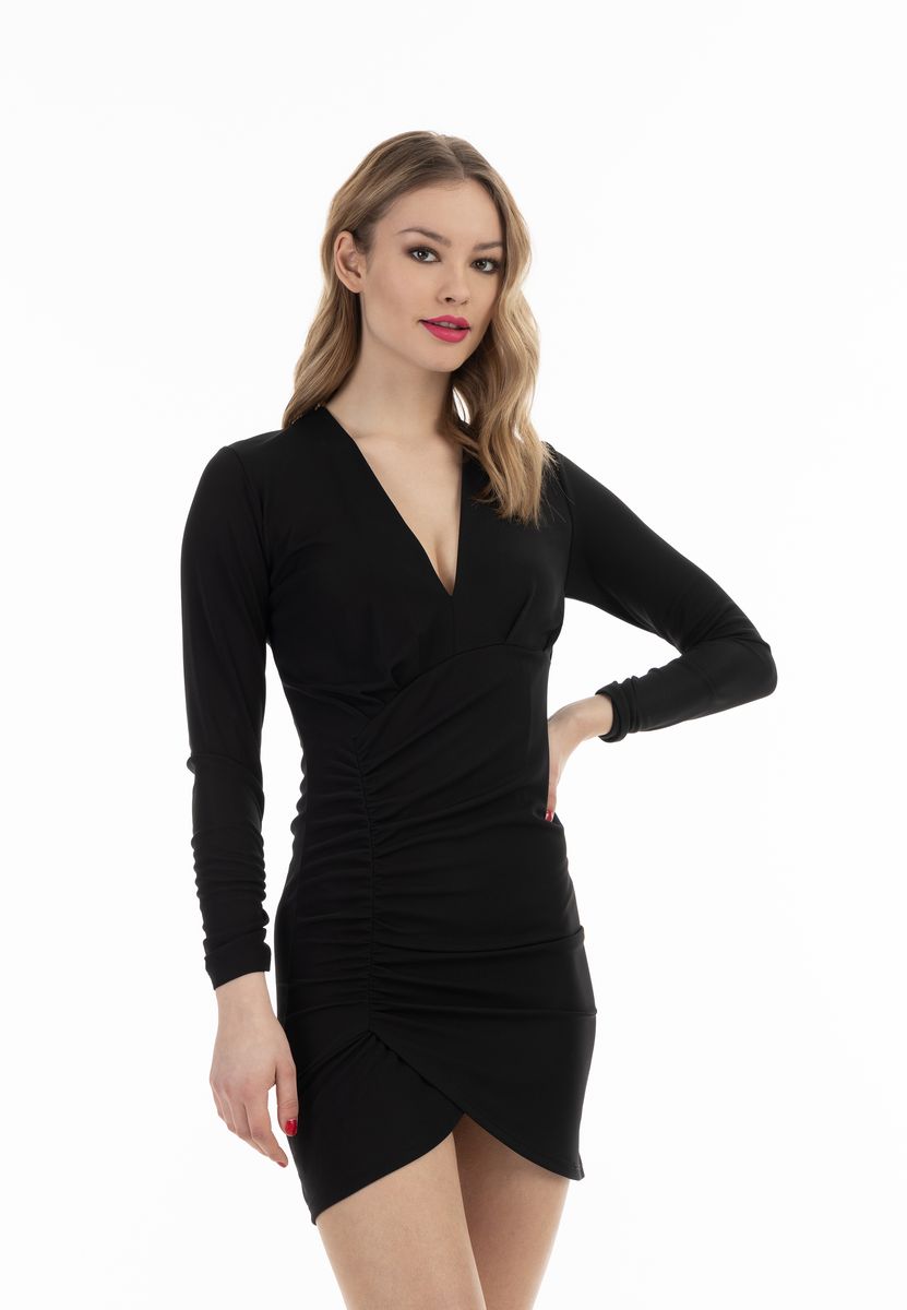 Drapiertes Minikleid mit V-Ausschnitt