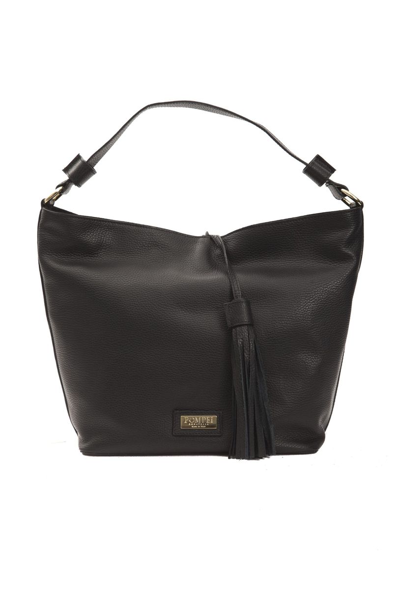 Schultertasche aus genarbtem Leder mit Quaste