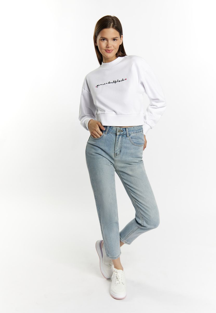 Cropped-Sweatshirt mit Statement-Stickerei
