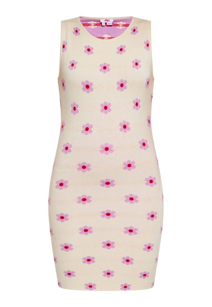 Ärmelloses Mini-Strickkleid mit Blumen-Jacquard