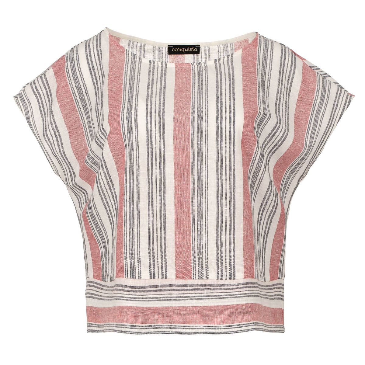 Oversized Leinenoberteil mit gestreiftem Saum