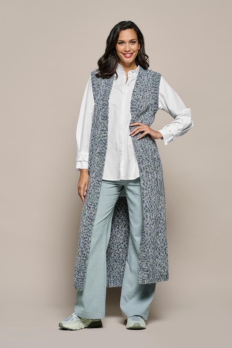 Langer ärmelloser Cardigan in Mischoptik