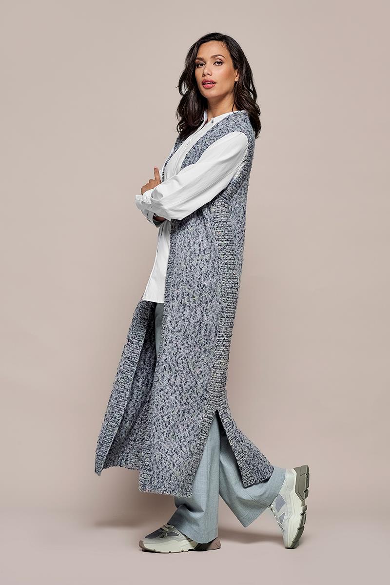 Langer ärmelloser Cardigan in Mischoptik