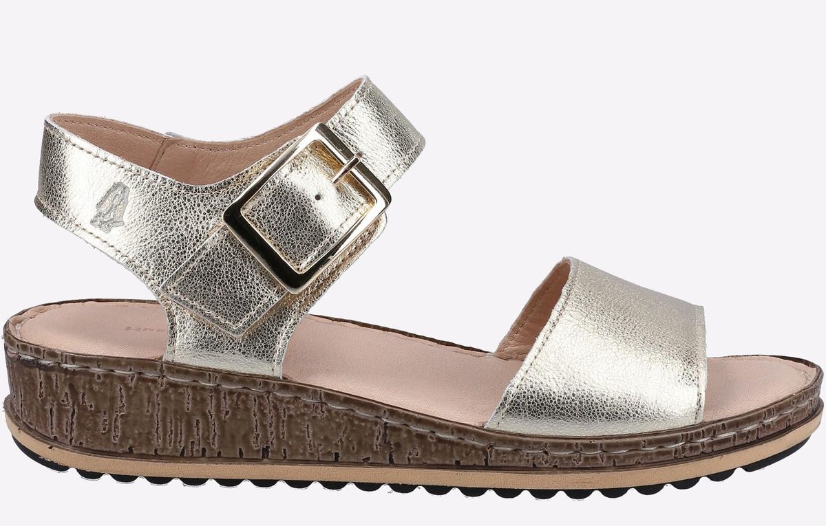 Elegante Metallic Leder-Keilsandalette