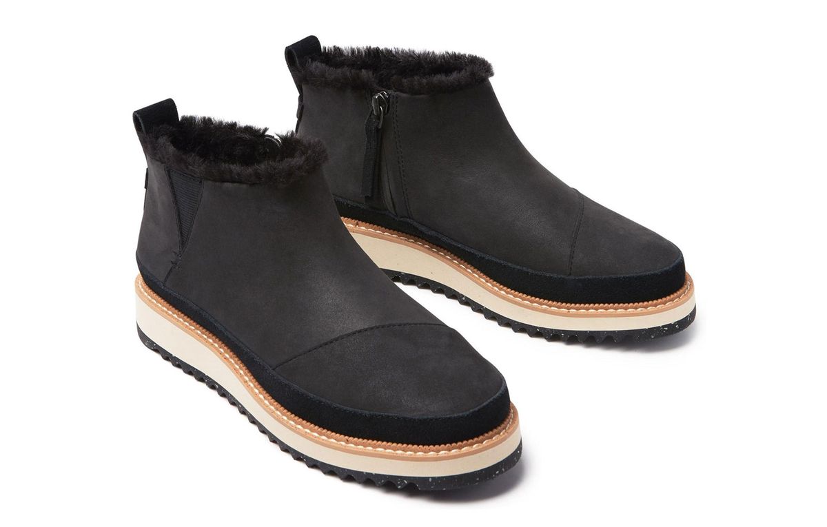 Platform-Stiefelette mit Kunstfell-Besatz