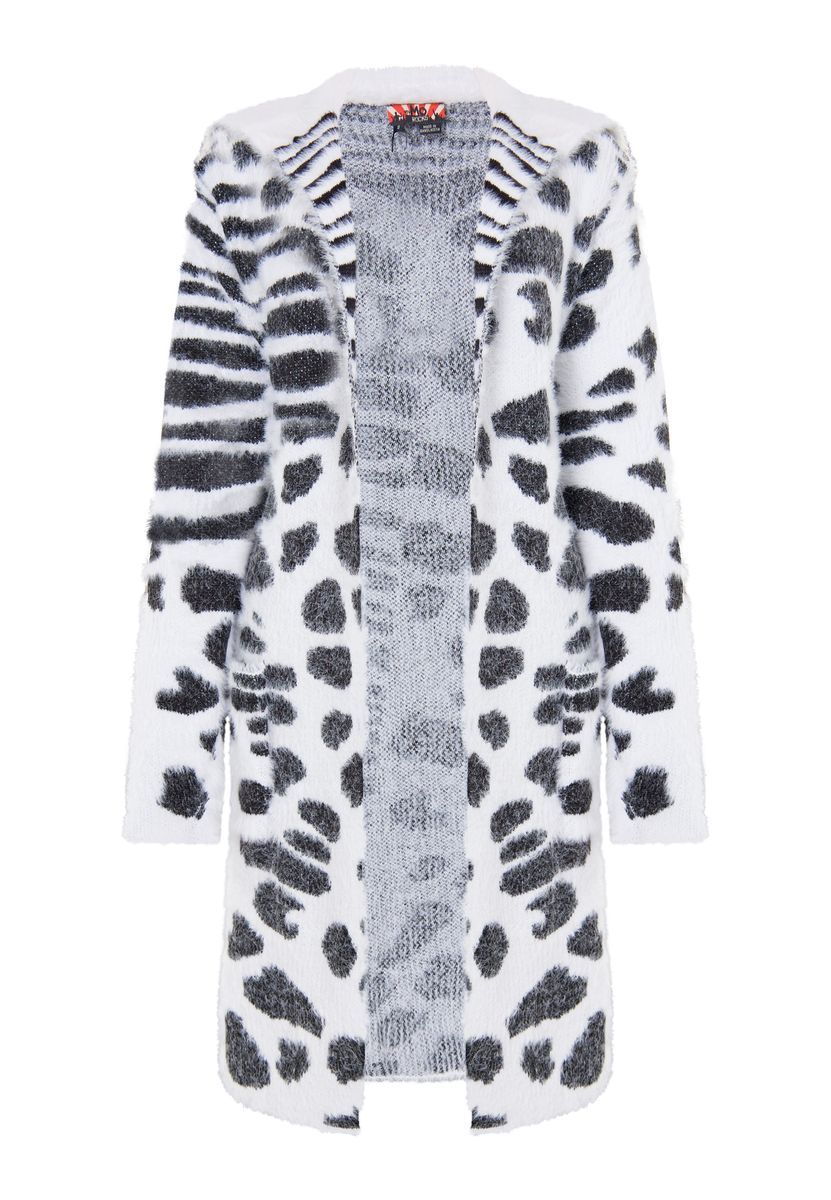 Langer Cardigan im Tiermuster-Mix