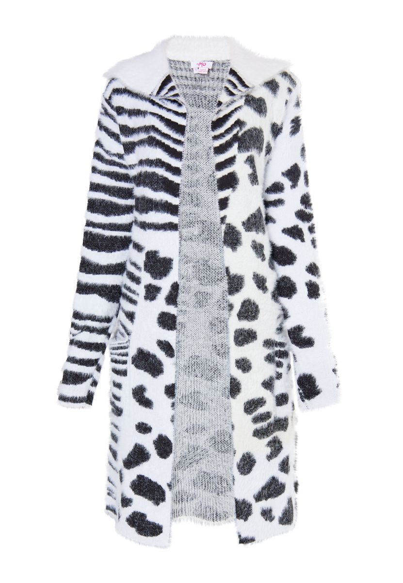 Langer Cardigan im Tiermuster-Mix