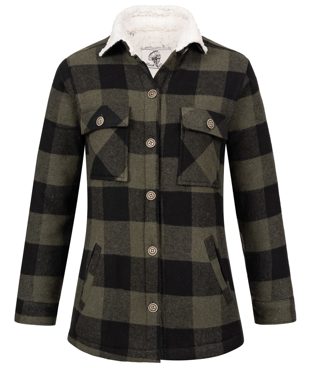 Karierte Flanelljacke mit Teddykragen