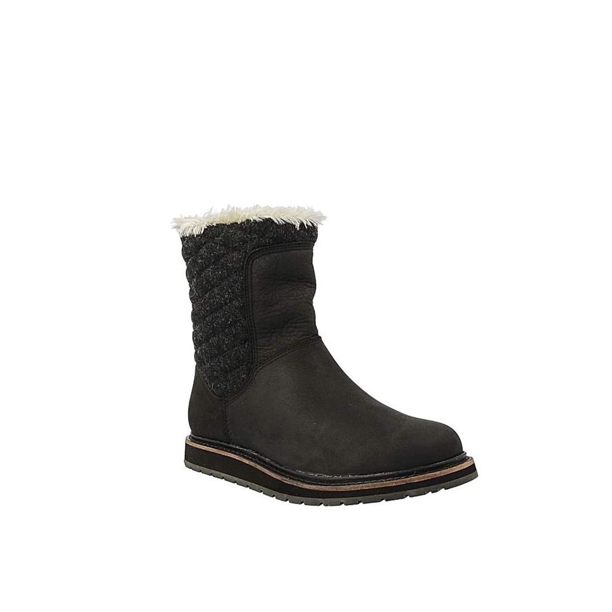 Gesteppte Lederstiefel mit Webpelz