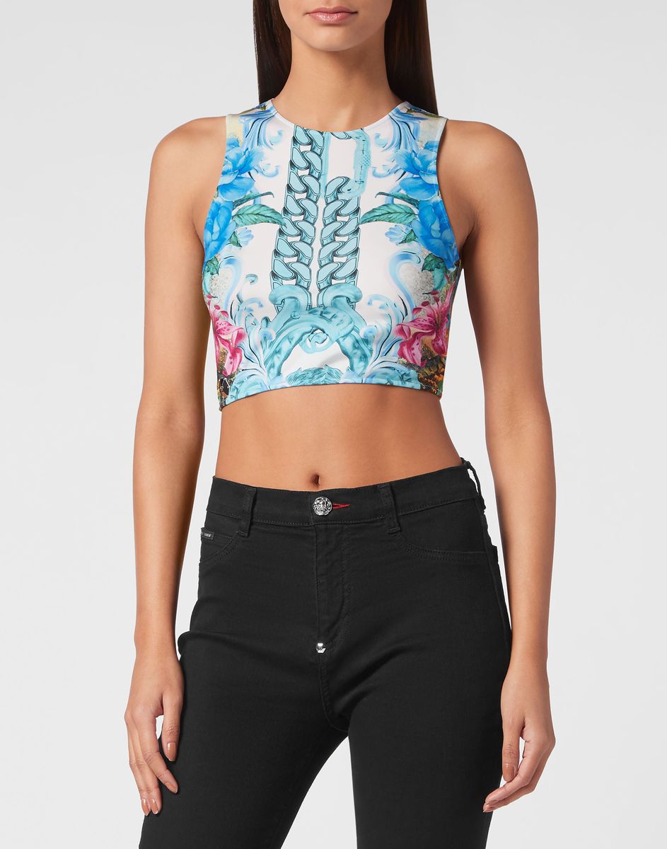 Crop-Top mit Blumen- und Kettenmuster