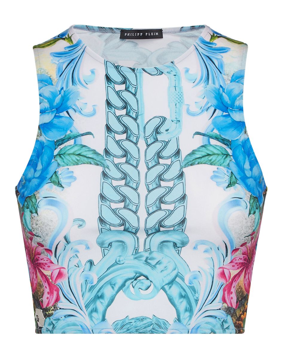Crop-Top mit Blumen- und Kettenmuster
