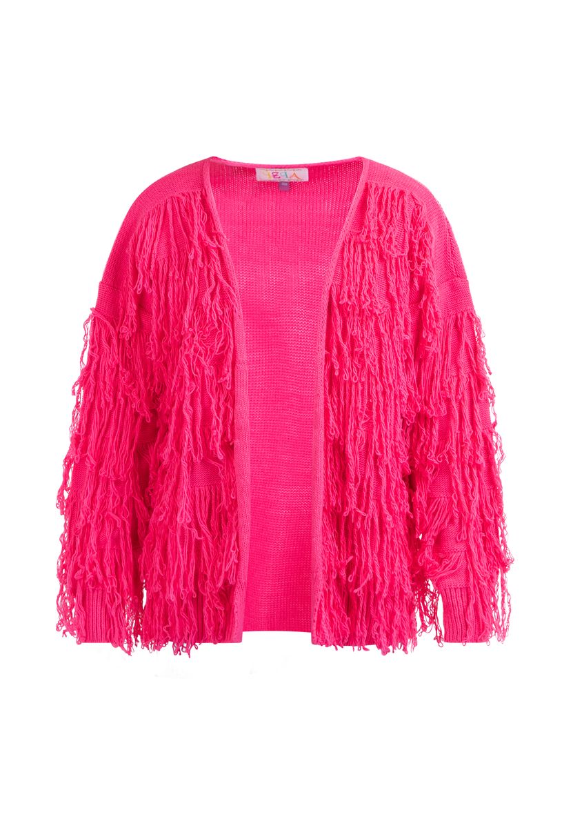 Strukturierte Strickjacke mit Zottelfransen