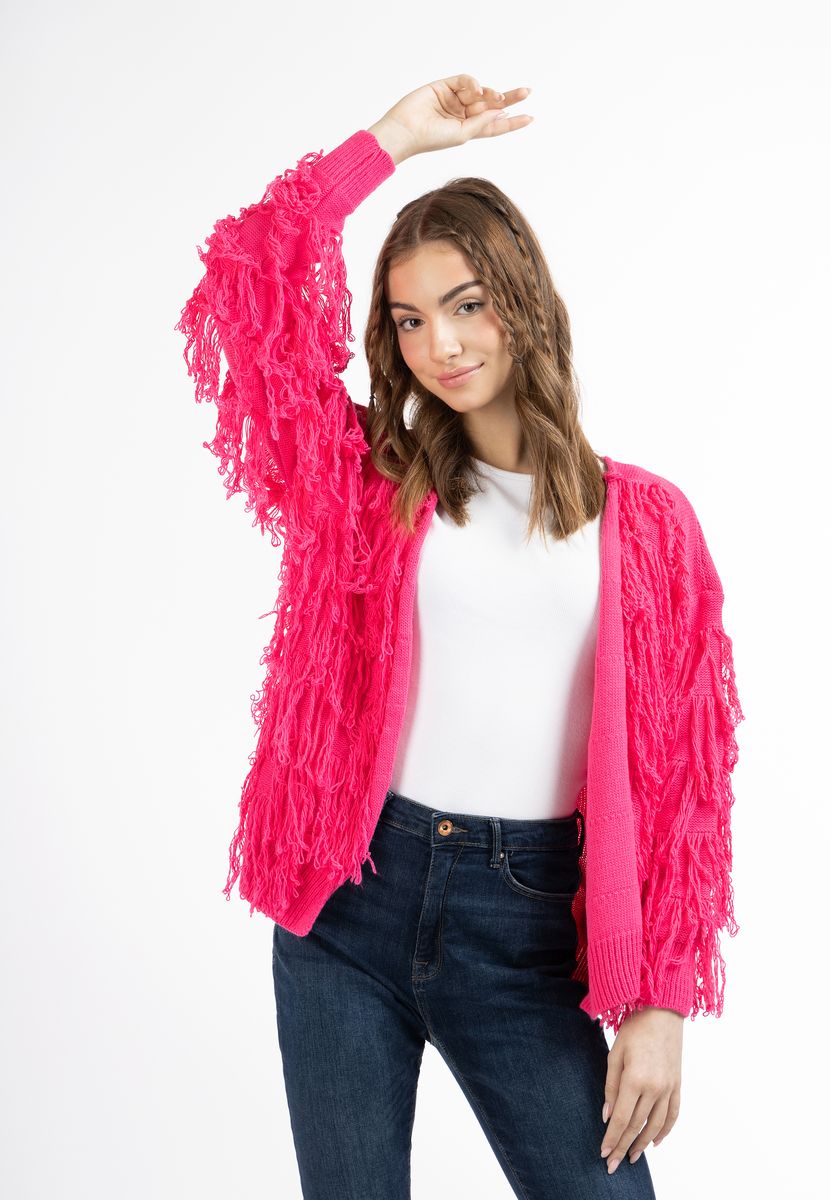 Strukturierte Strickjacke mit Zottelfransen