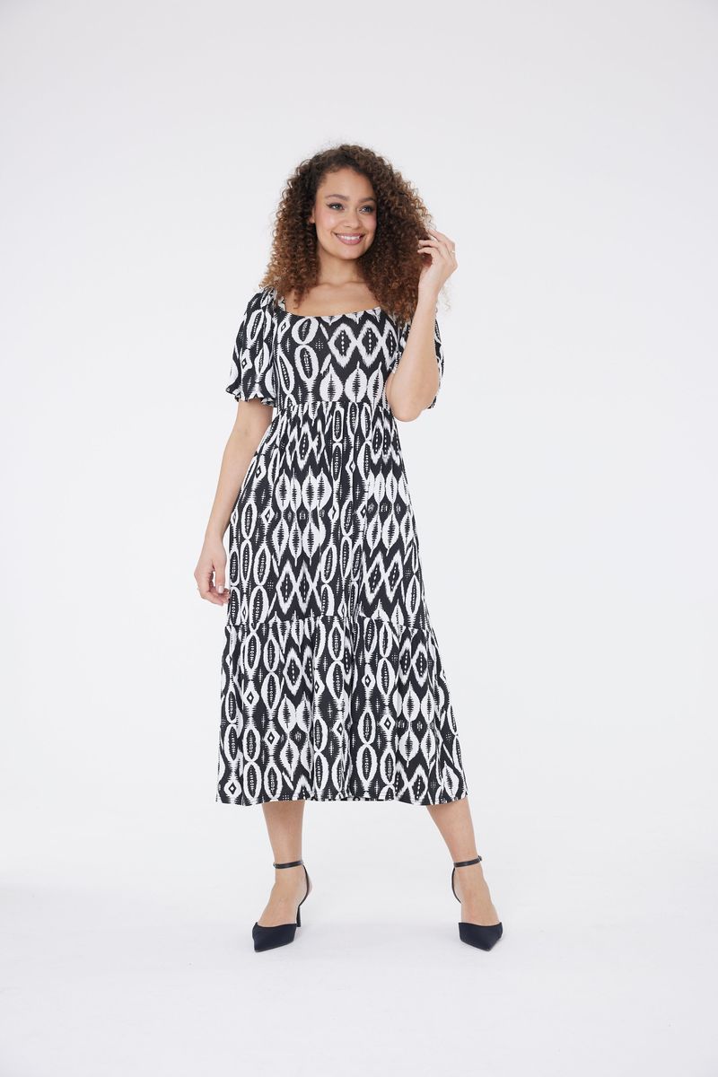 Gestuftes Midikleid mit Aztekenmuster