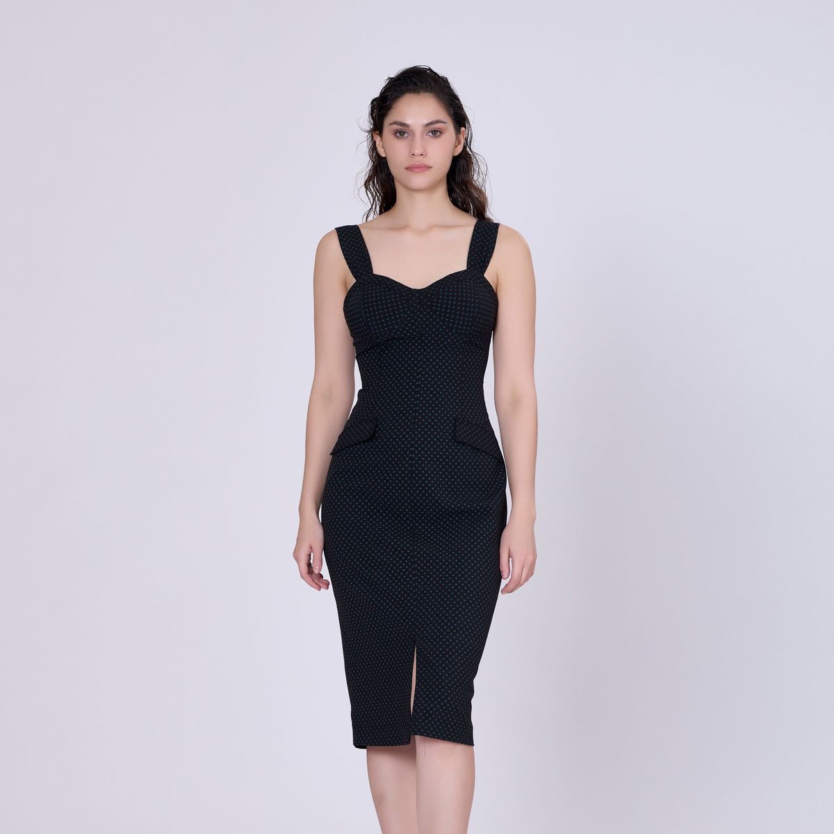 Retro-Bleistiftkleid mit Punktmuster