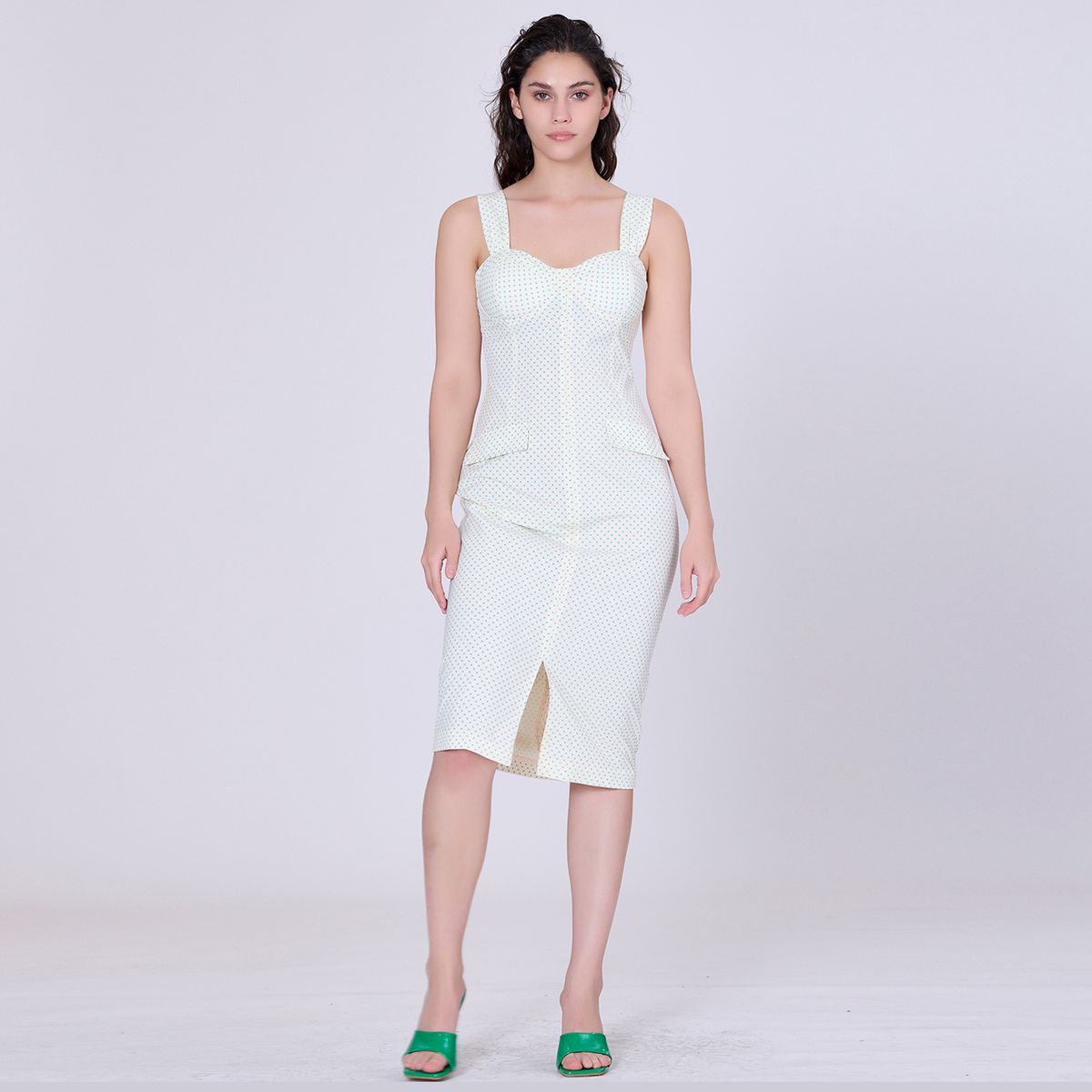Retro-Bleistiftkleid mit Punktmuster