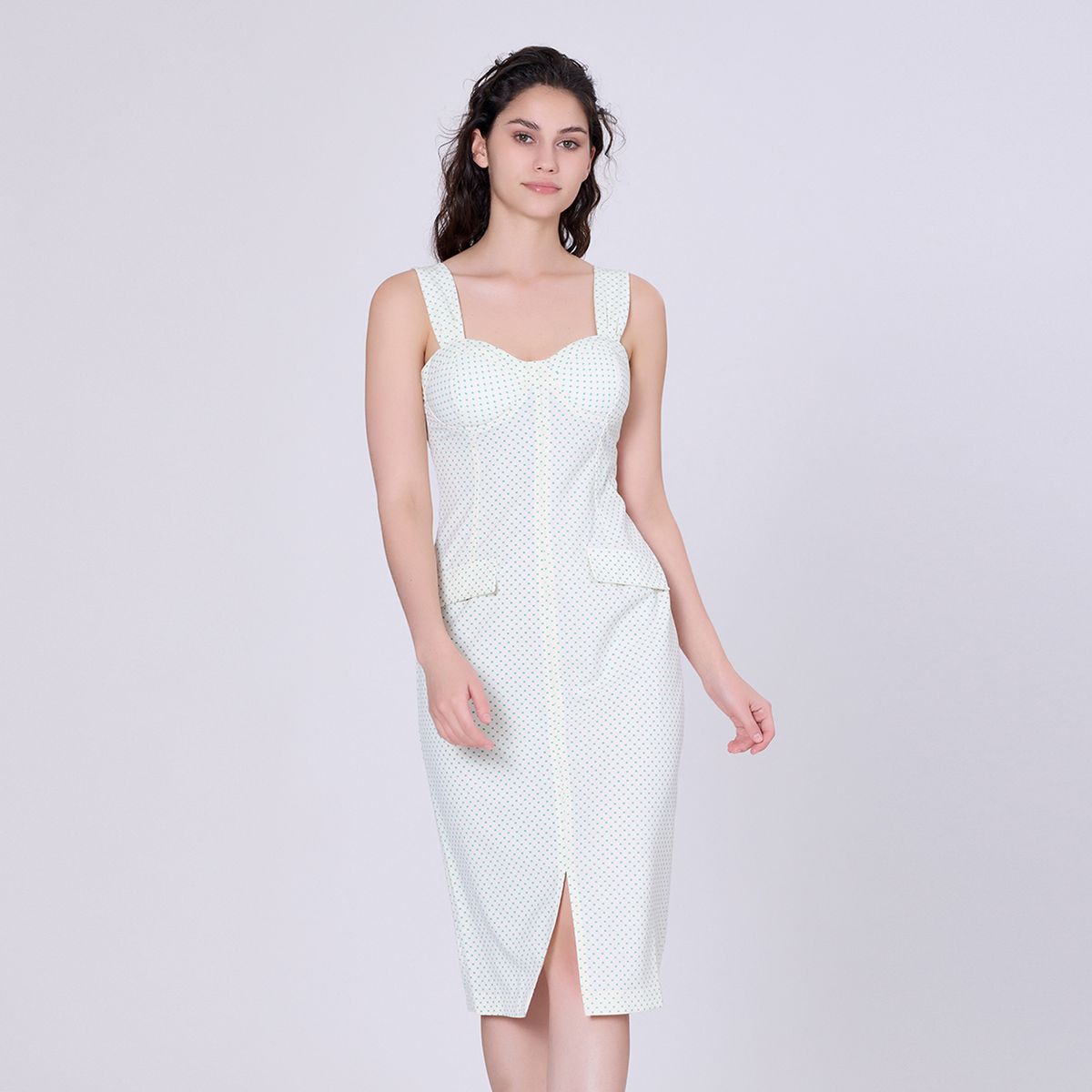 Retro-Bleistiftkleid mit Punktmuster