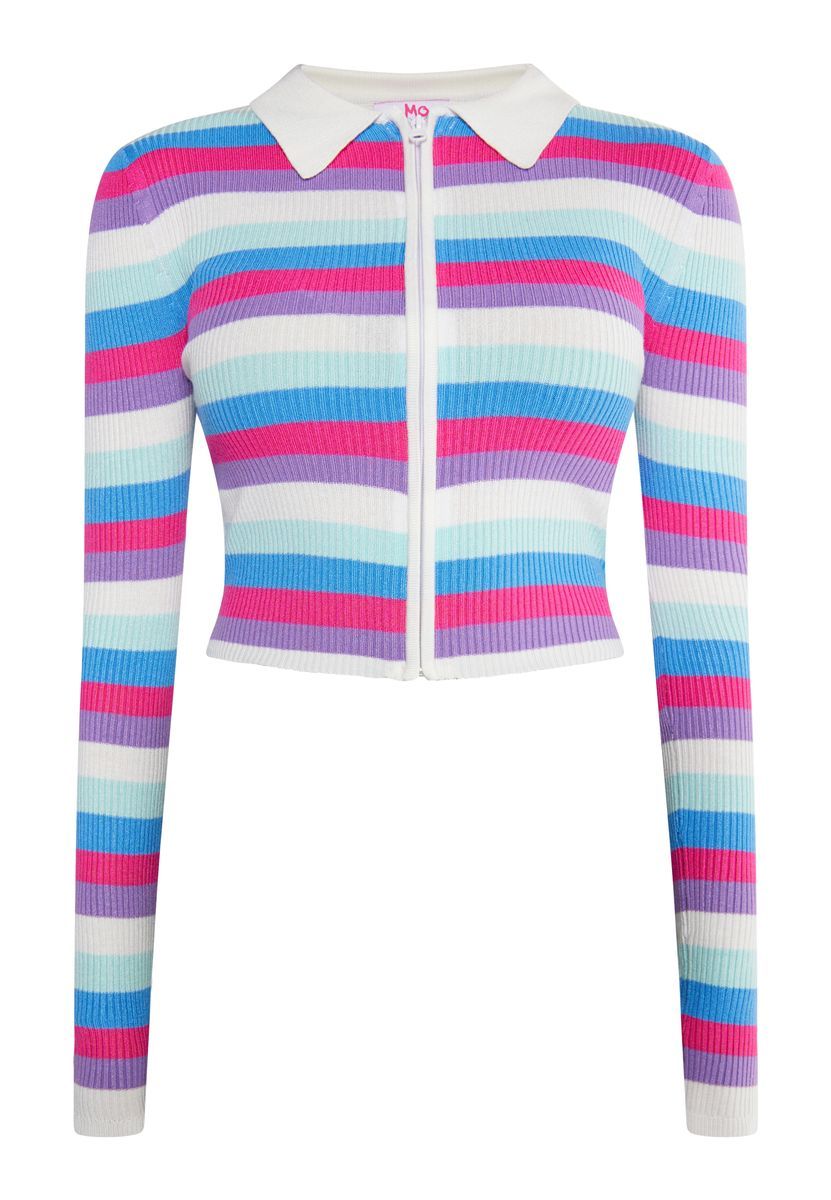 Kurze Rippstrick-Jacke mit Polokragen