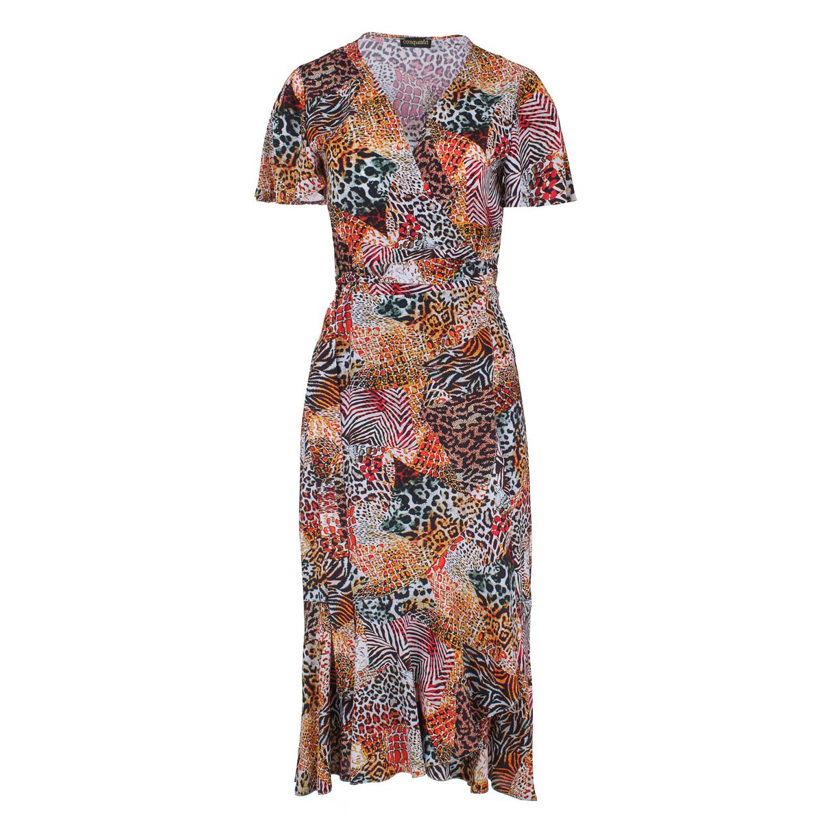 Midi-Wickelkleid mit Animal-Print und Rüschen