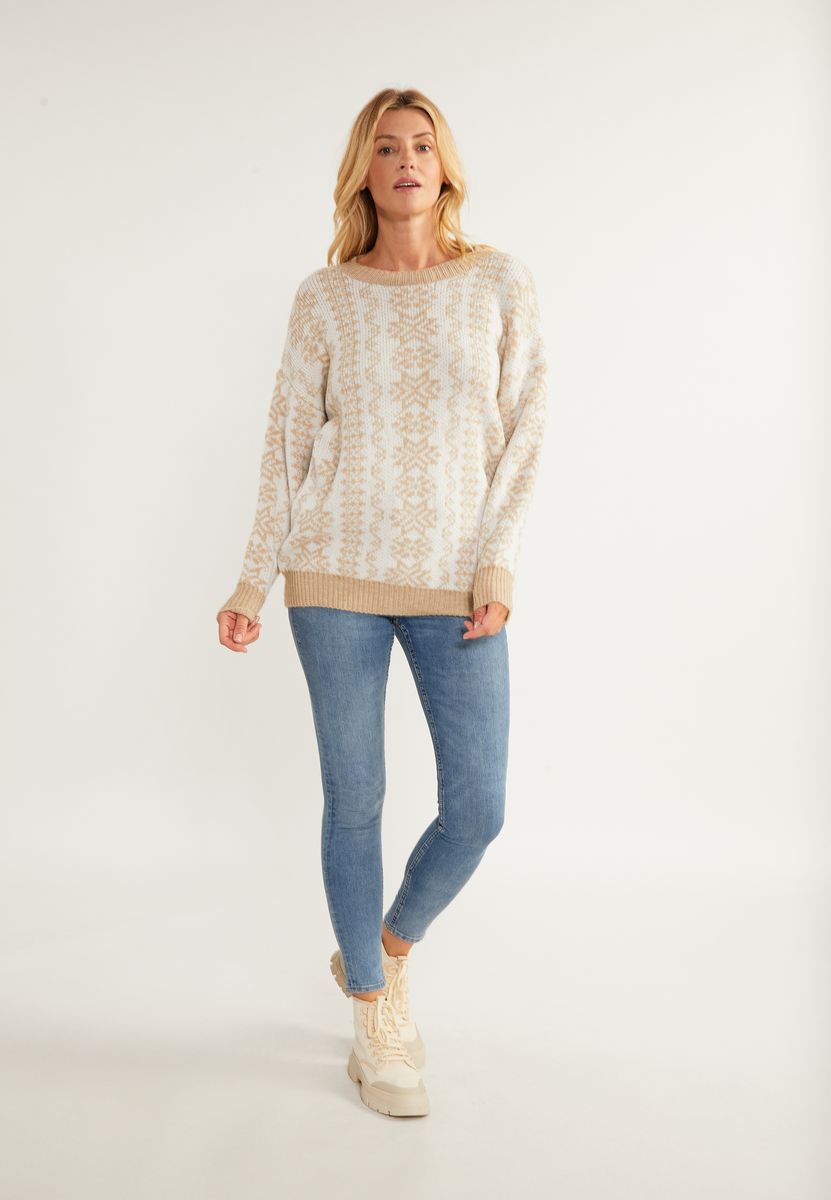 Oversize-Strickpullover mit Schneeflocken-Muster