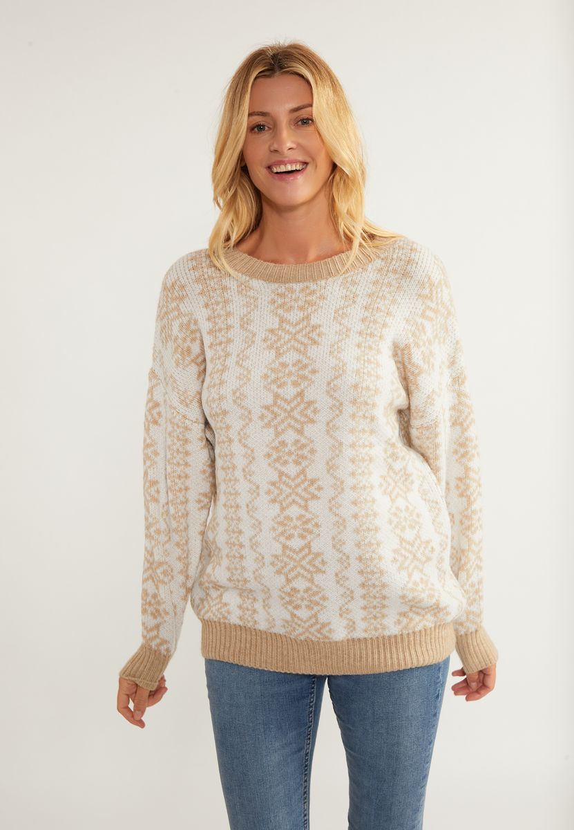 Oversize-Strickpullover mit Schneeflocken-Muster