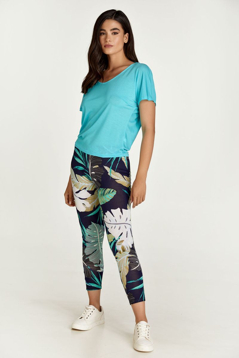 Leggings mit tropischem Monstera-Print