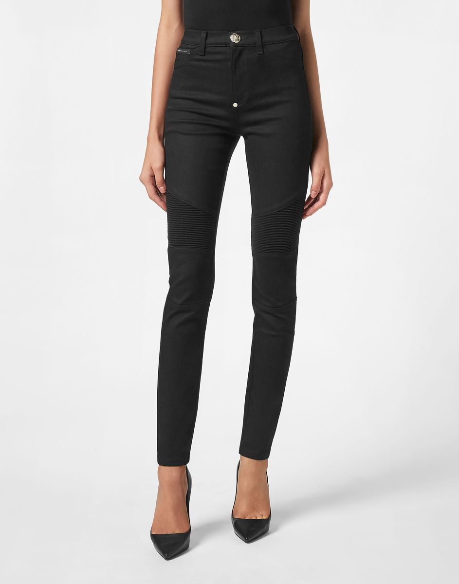 Biker-Skinny-Jeans mit hohem Bund