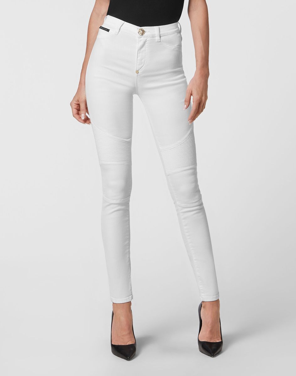 Biker-Skinny-Jeans mit hohem Bund