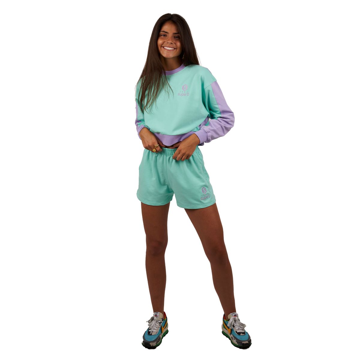 Kurzes Color-Block Sweatshirt mit Rundhals
