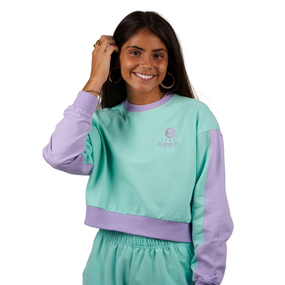 Kurzes Color-Block Sweatshirt mit Rundhals