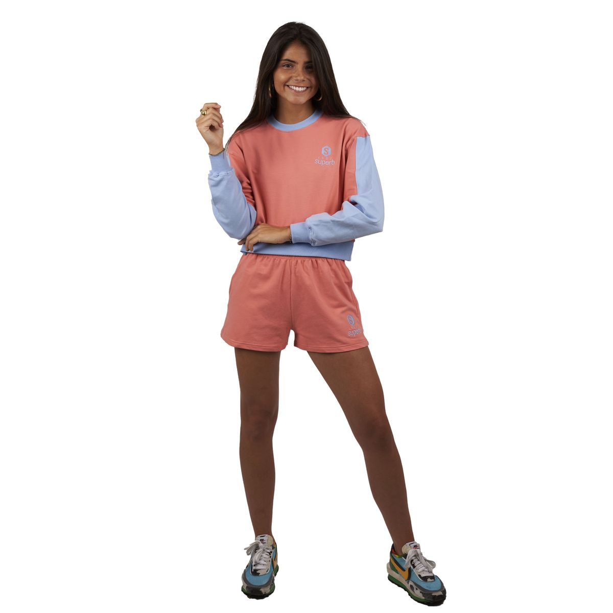 Kurzes Color-Block Sweatshirt mit Rundhals