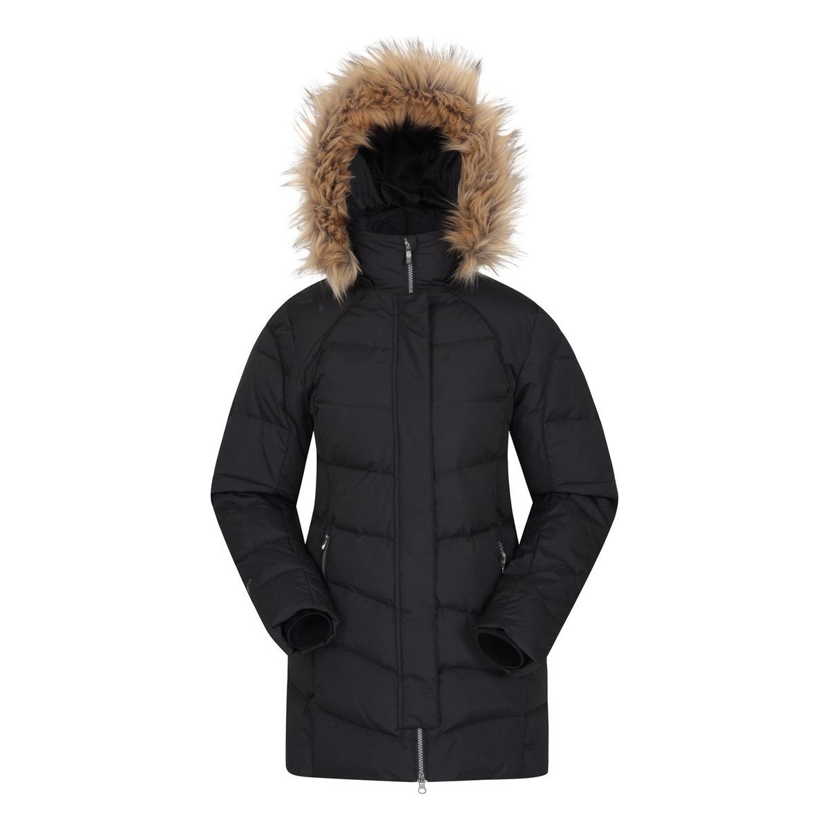 Langer Daunenparka mit Pelzbesatz