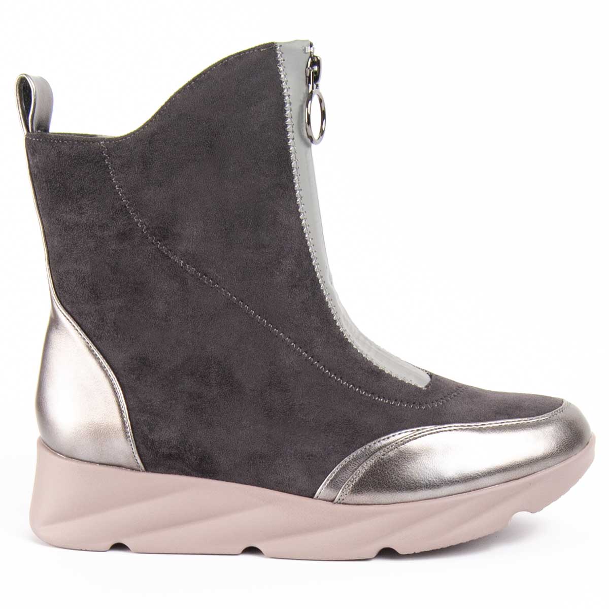 Suede Keilstiefeletten mit Frontreißverschluss