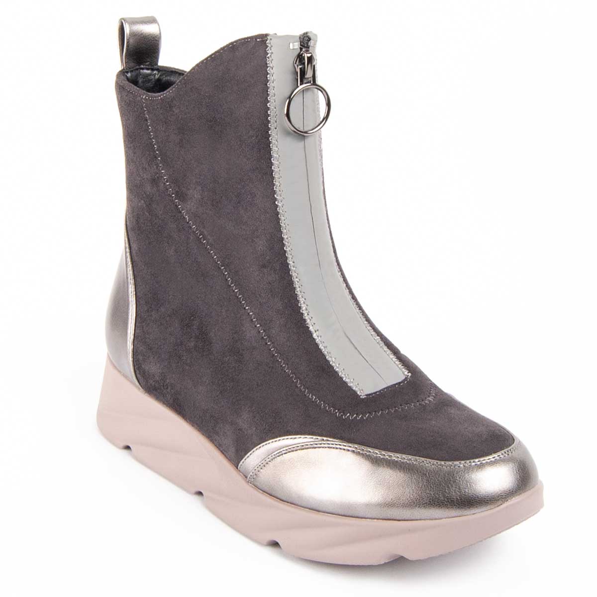 Suede Keilstiefeletten mit Frontreißverschluss
