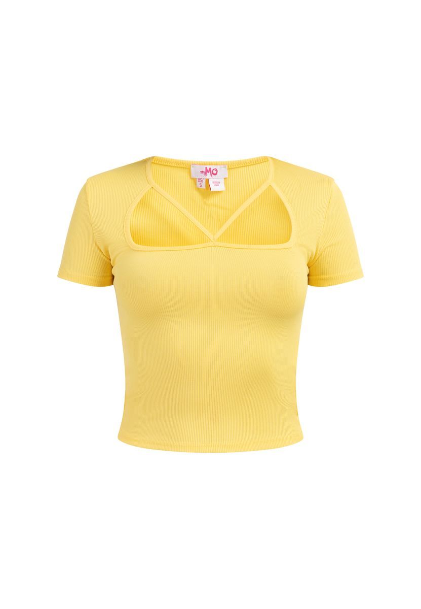 Geripptes T-Shirt mit Cut-out-Ausschnitt