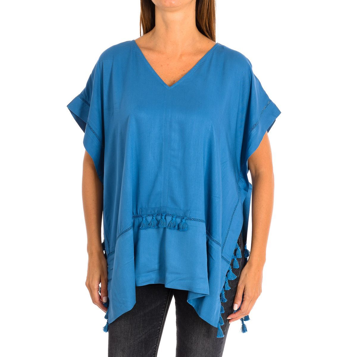 V-Ausschnitt Poncho-Top mit Quasten