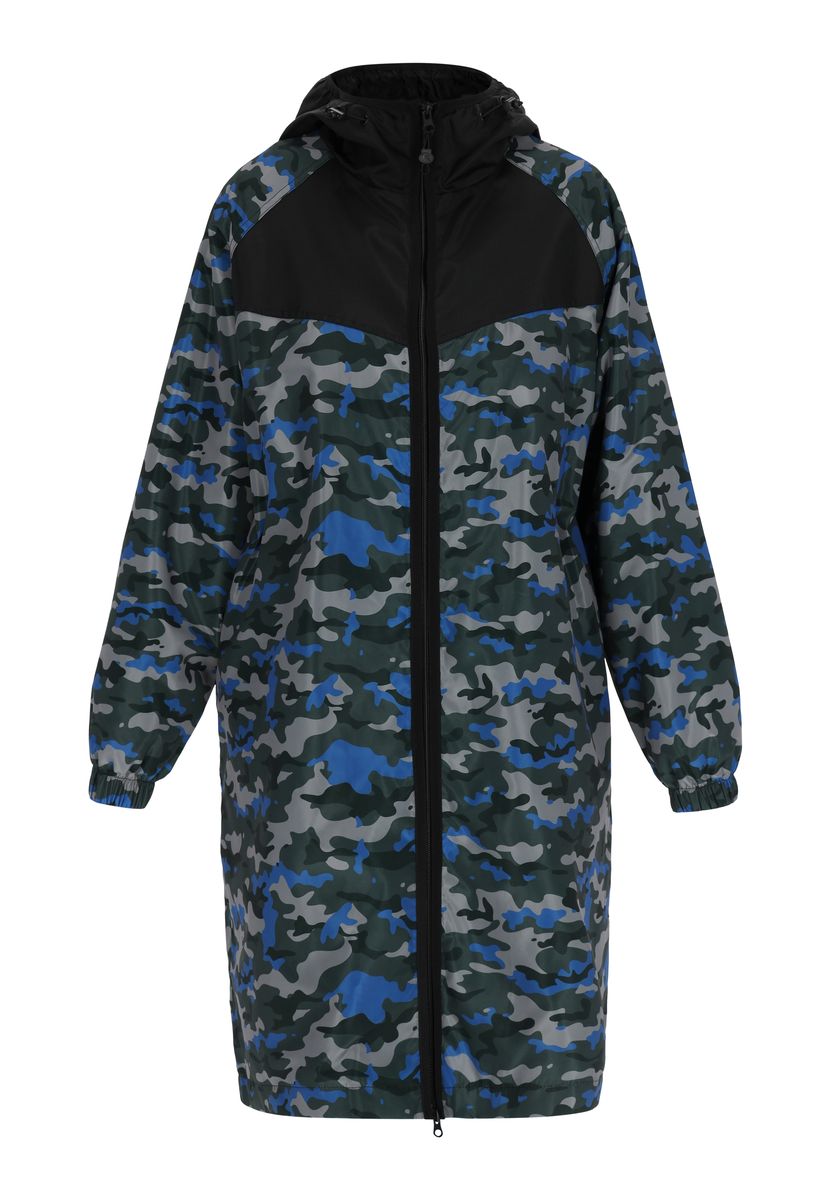 Regenparka mit Camouflage-Muster und Kapuze