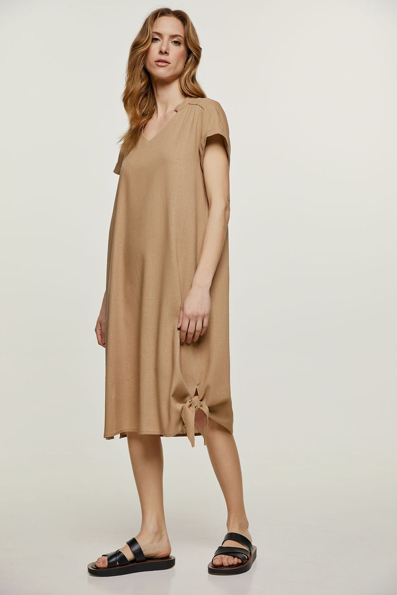 Leinen-Midikleid mit seitlichem Bindedetail
