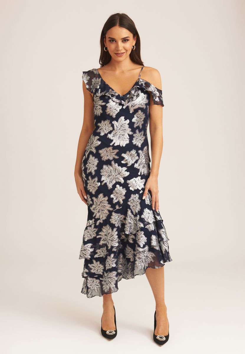 Gestuftes Midikleid mit Blumenmuster