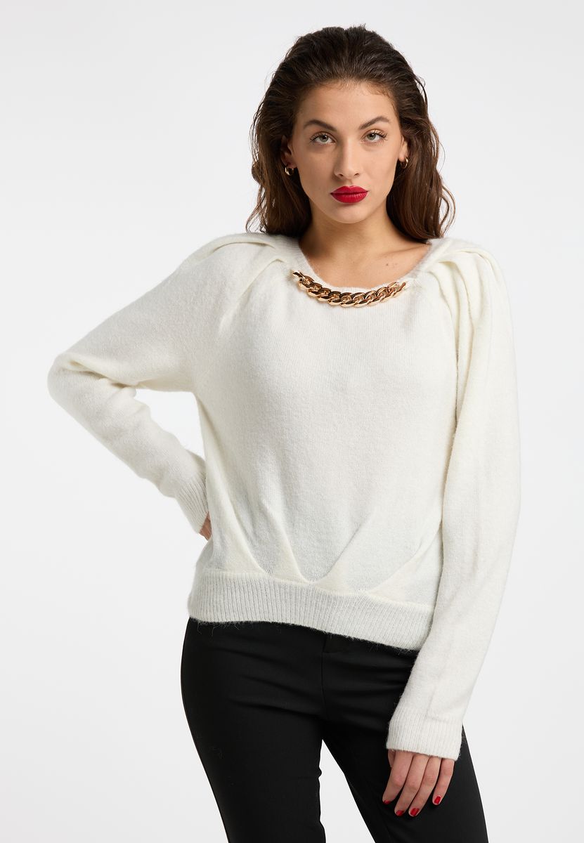 Eleganter Plissee-Pullover mit Kette